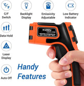 Kizen LaserPro LP300 Infrared Thermometer Non-Contact Digital Laser Temperature Gun with LCD Display -58℉~1112℉(-50℃~600℃) Adjustable Emissivity